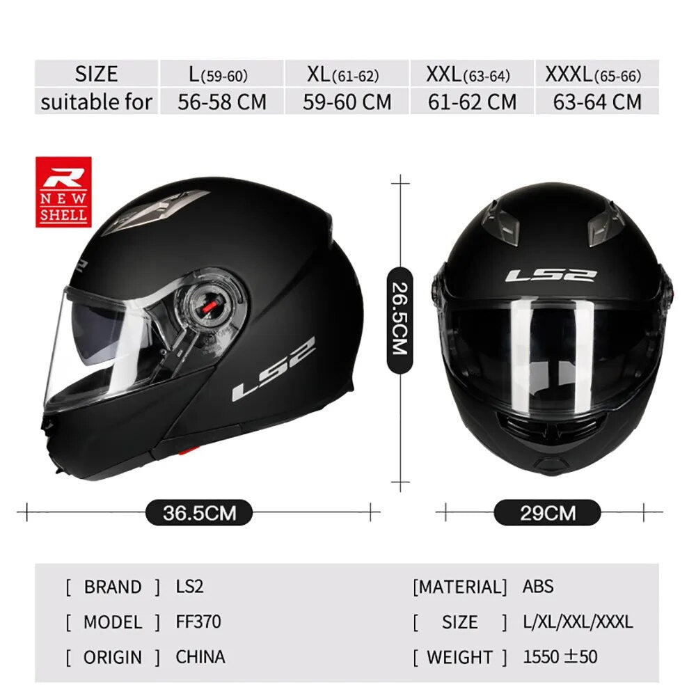 LS2 FF370 Flip Up Motorcycle Helmet Dual Lens Modular Helmets With Sun Visor Casco Moto Capacete CE Certification