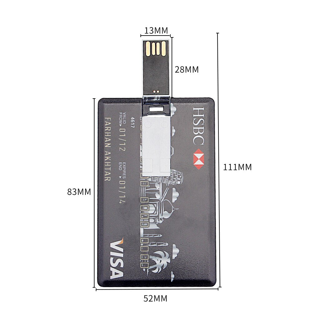 New Card 2.0 USB Flash Drive 04GB Free LOGO Pen Drives 64GB Bank Card Pattern 32GB Memory Stick Plastic U Disk 8GB Pendrive 16GB