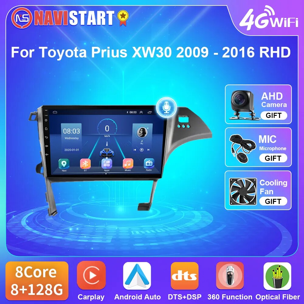 NAVISTART Android 10 Car Radio Multimedia Player For Toyota Prius XW30 2009 - 2016 RHD Carplay Navigation 4G WIFI BT No DVD