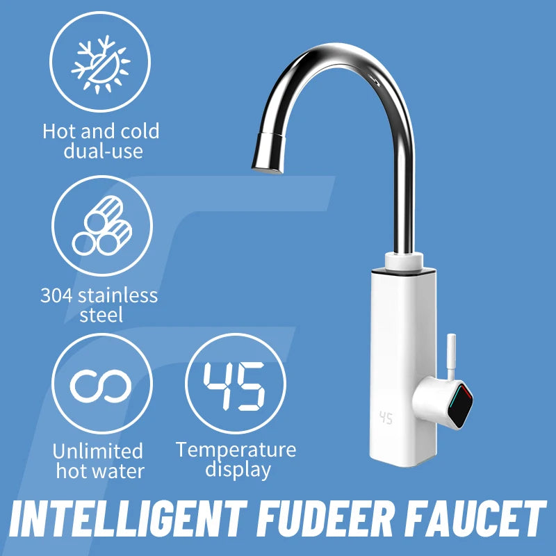 Fudeer Instant Hot Water Tap 220v Electric Kitchen Water Heating Faucet Tankless Fast Hot Water Heater with Digital Display