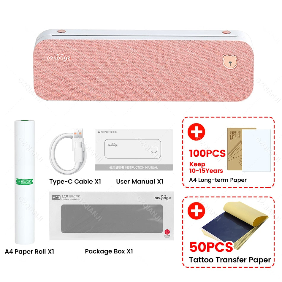 PeriPage A4 Portable Printer Bluetooth Wireless Thermal Label Printer Tattoo Transfer Paper Printing impresora termica tattoo