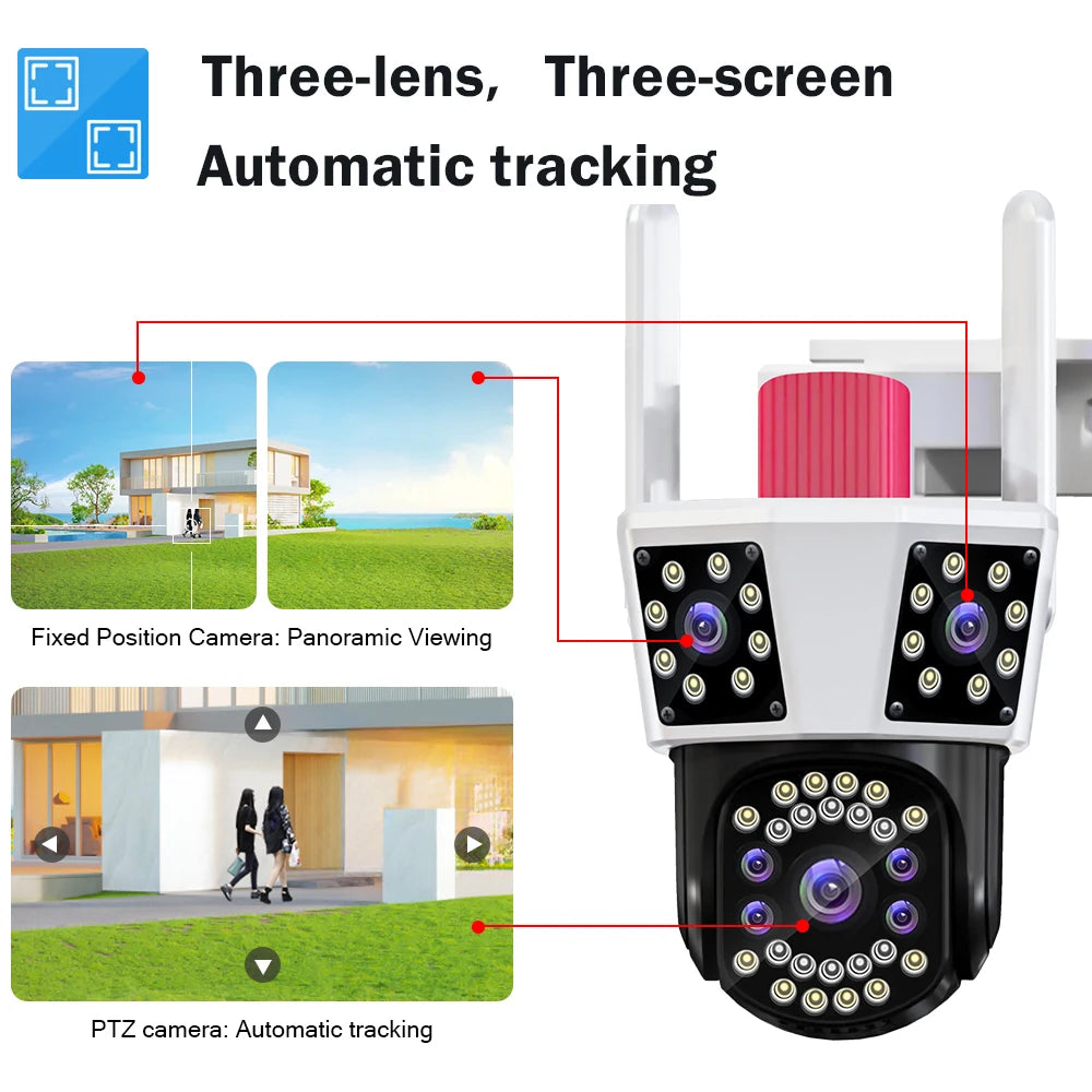 CANSITUM three screens WIFI IP HD Outdoor Camera  PTZ 8X Zoom Three Lens Three Screens  CCTV Video Camera Security Protection