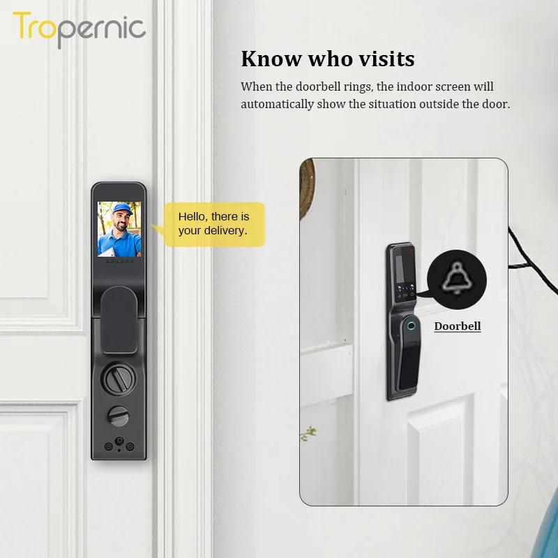 TUYA WIFI Phone Unlock Face Recognition Smart Door Lock With Camera Fingerprint Palm Print Magnetic Card Password Key