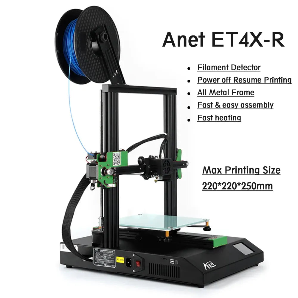New Anet ET4X-R 3D Printer With Filament Detector Resume Printing Fast Heating Up Max 220*220*250mm Russian Local Shipping