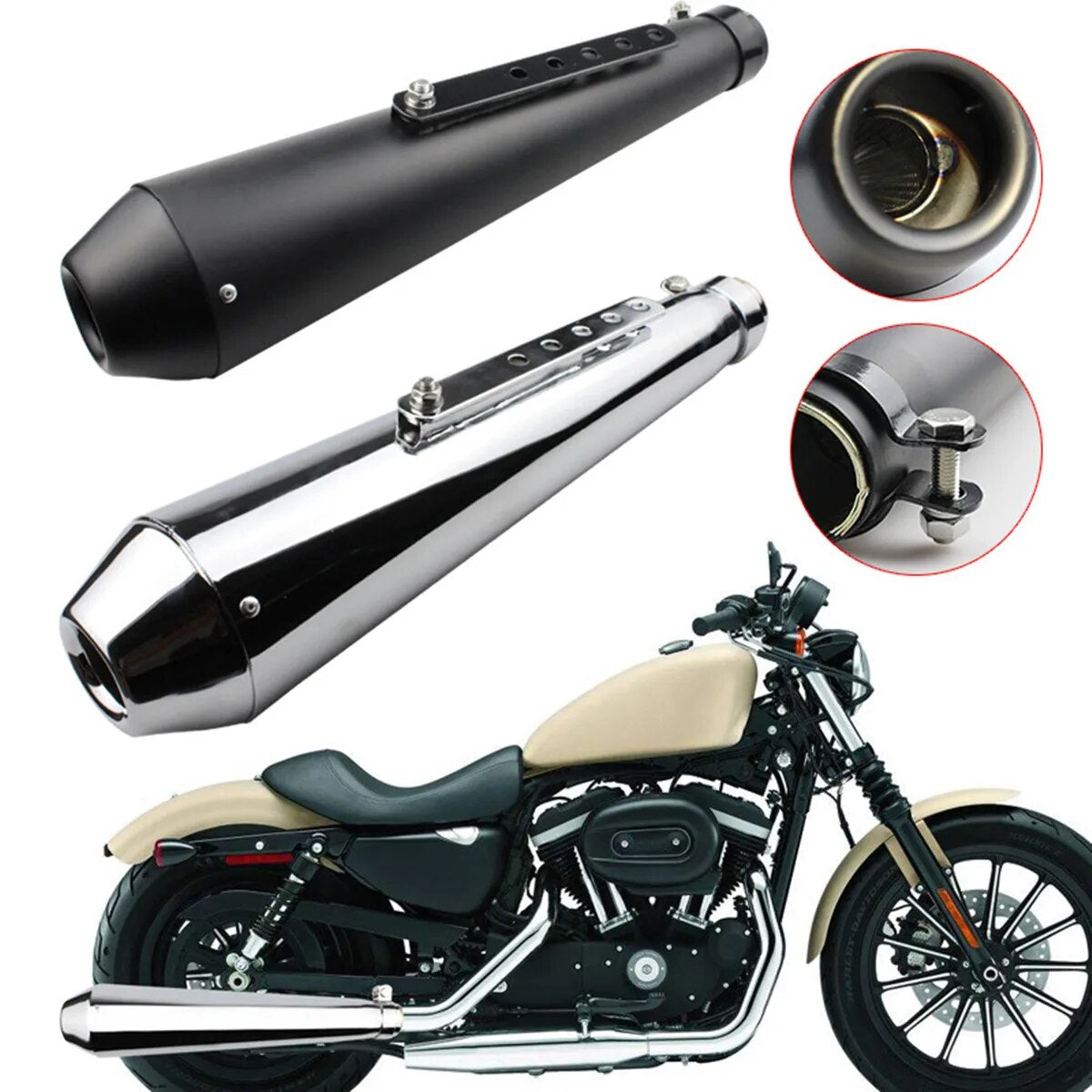 2pc Universal Motorcycle Exhaust Pipe Cafe Racer Modified Tail Exhaust System with Sliding Bracket Matte For Honda/Yamaha/Suzuki