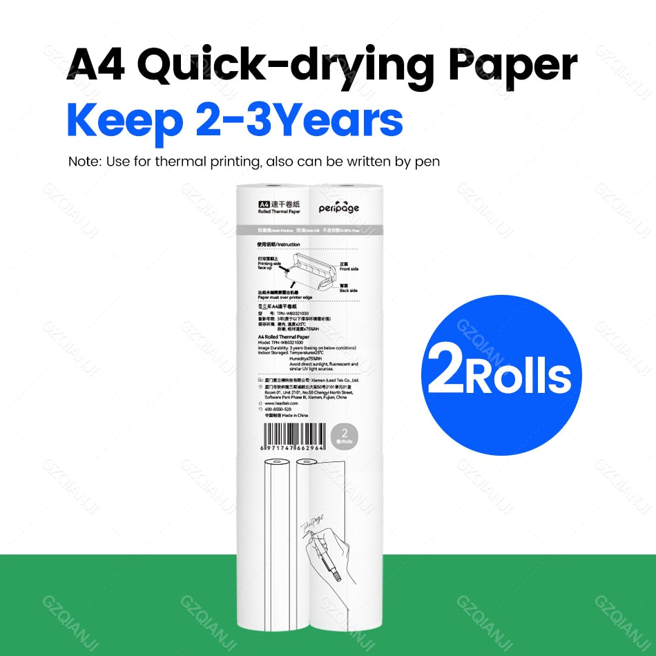PeriPage A4 Portable Printer Roll Folded Paper USB Bluetooth Thermal Document Printer Support Tattoo Stickers Office Homework