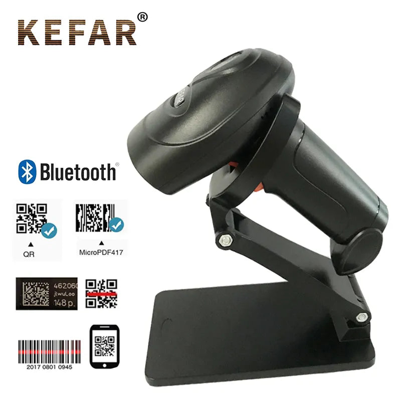 KEFAR Wireless Barcode Scanner Wired Handheld Barcode Reader Bluetooth QR PDF417 DM Codes Reader for Smartphone Screan Reader