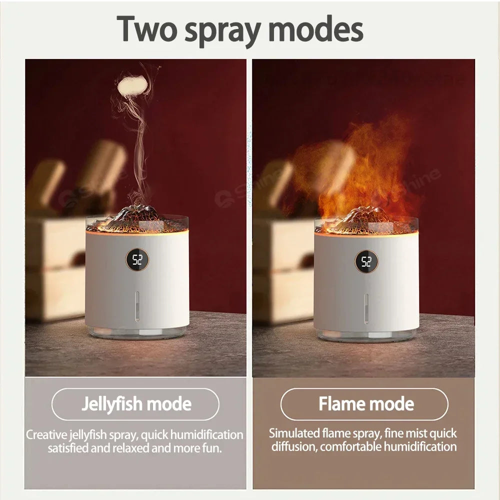 1200mAh LED Volcano Humidifier Diffuser Essential Oils Aroma Diffuser Flame Humidifier Mist Sprayer Aromatherapy Air Humidifier