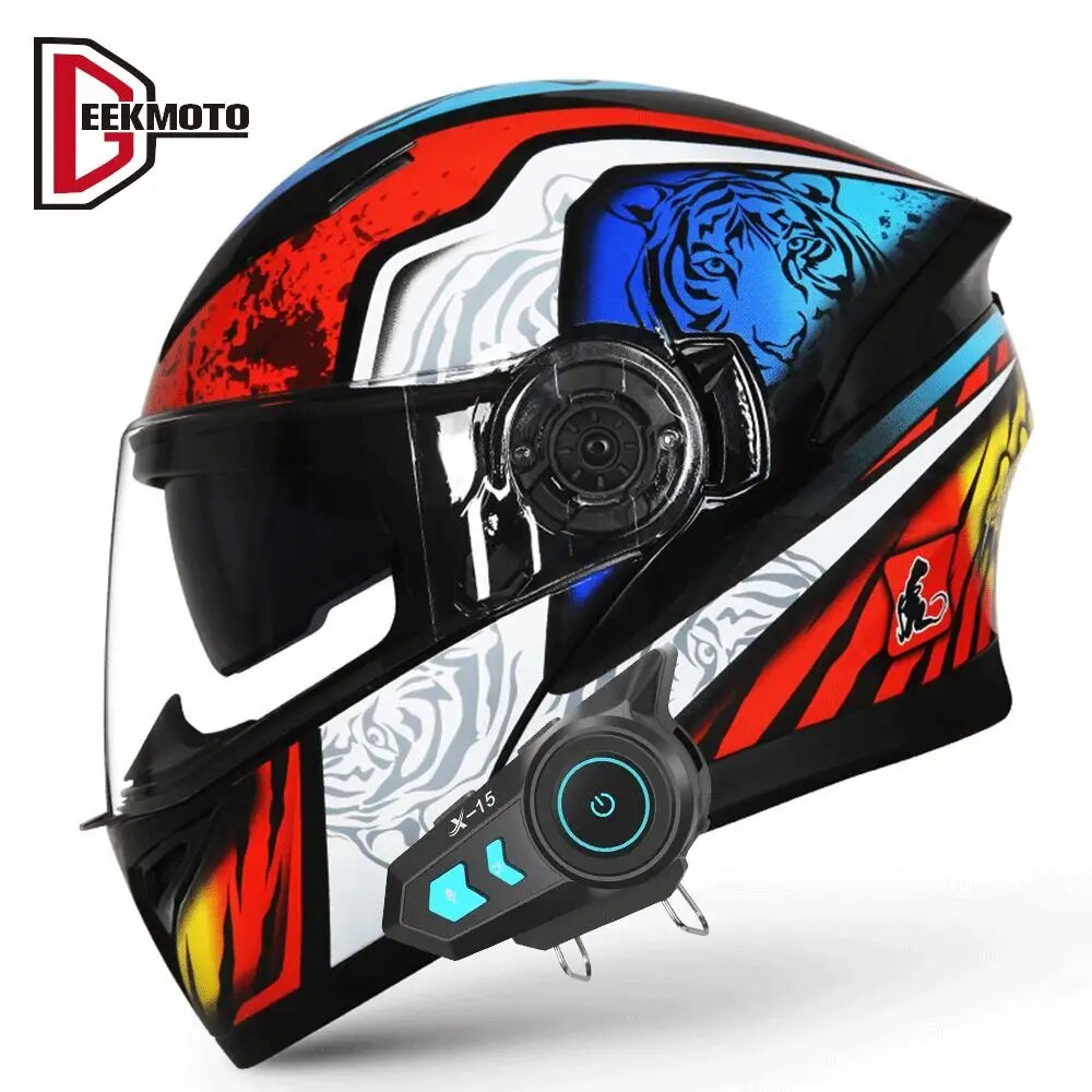 2023 Bluetooth Motorcycle Helmet Full Face With Headset Intercom DOT Certification Casco Moto Double Lens Motorcycle Equipments