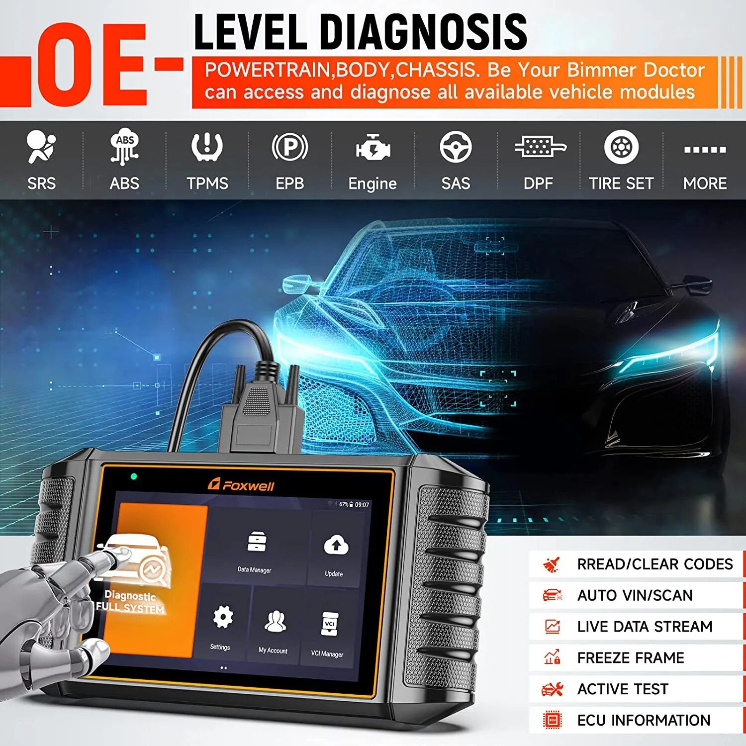 FOXWELL NT710 OBD2 Car Diagnostic Tools All System Code Reader Bi-Directional Test IMMO A/F 30+ Reset ODB 2 Automotive Scanner