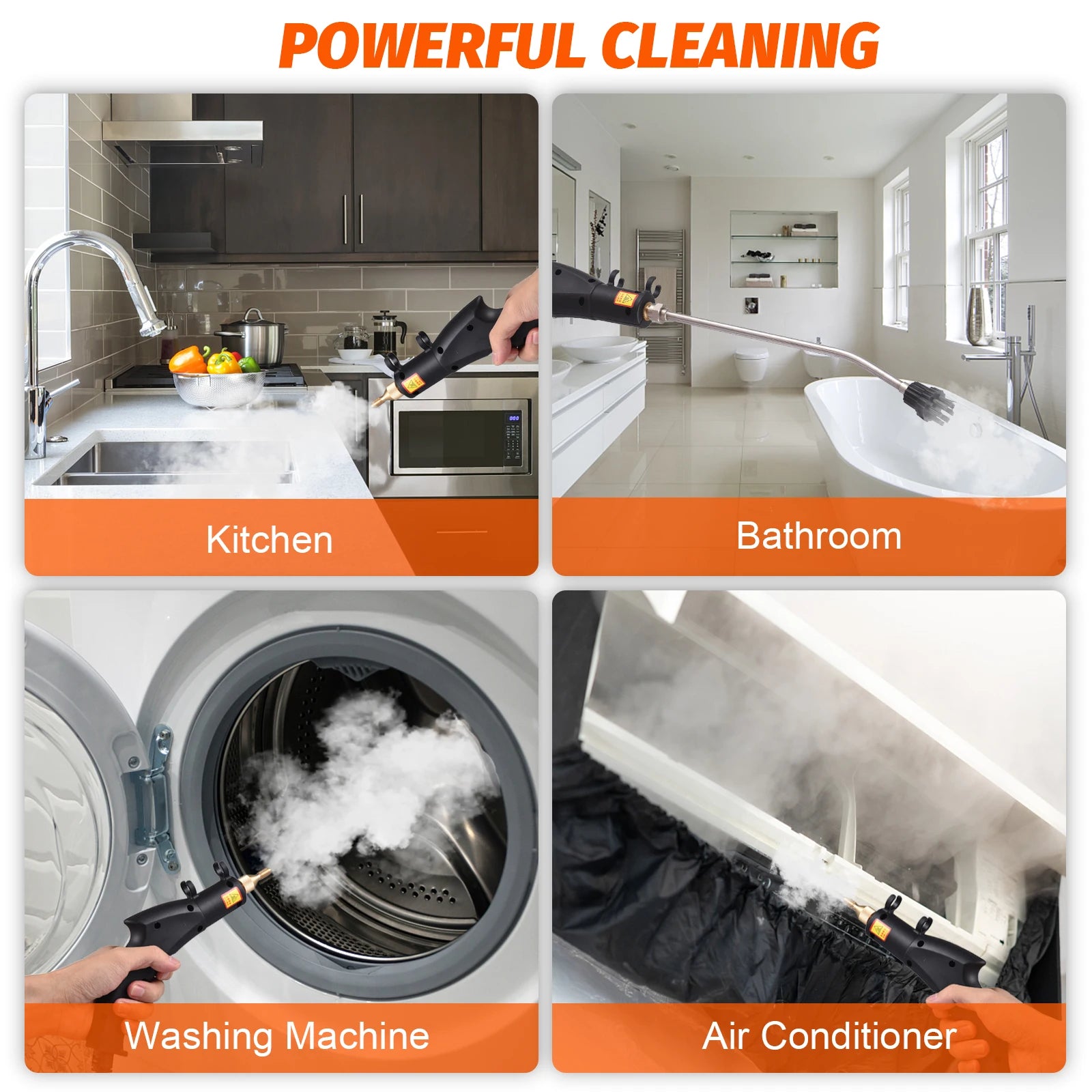 2800W Portable Handheld Steam Cleaner 2L Water Tank High Temperature 3 Bar Pressurized Steam Cleaning Machine with Brush Heads