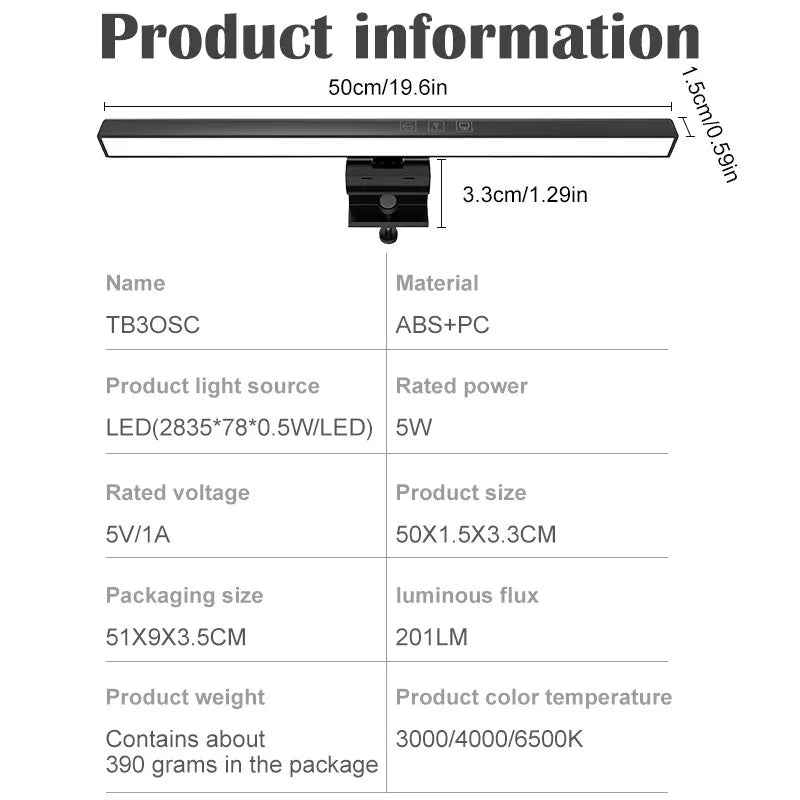 Computer Screen Clip Light Asymmetric Light Dormitory Eye Protection Desktop Computer Laptop Monitor Screen Hanging Light