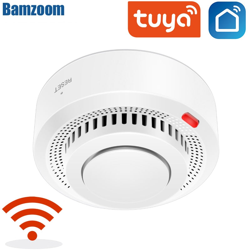 Tuya WIFI Smoke Detector Fire Protection Alarm Sensor Independent Wireless Battery Operated Smart Life Push Alert Home Security