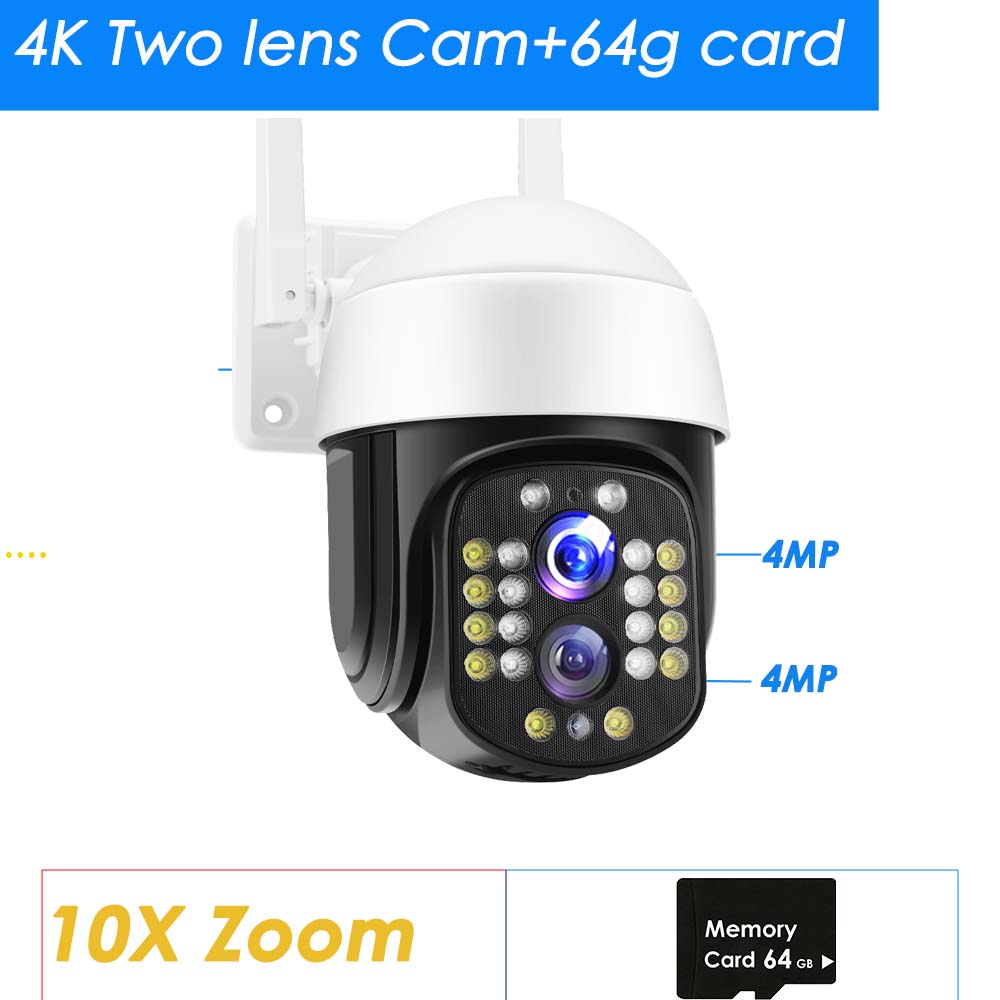 16MP 8K WiFi IP Camera 10X Zoom 4K Outdoor Security Camera Surveillance AI Track Four Lens Three Screen Mini Street Camera 360°