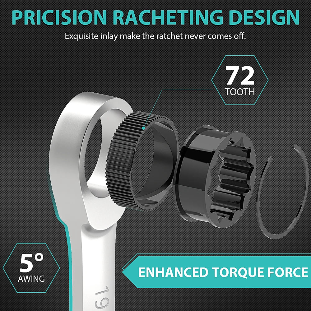 Ratcheting Wrench Set Metric and Standard 12-Point Box End Combination Spanner Gear Wrench Garage Tool Set,CR-V Full Polished