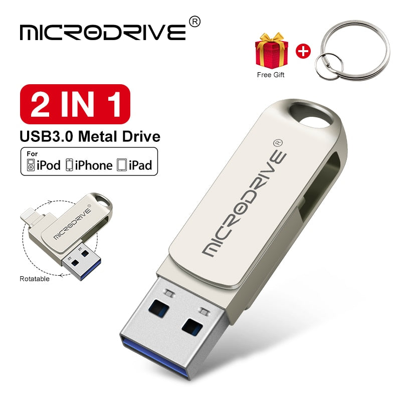 OTG Usb 3.0 Flash Drive for iPhone with 2 in 1 USB-A to iphone interface usb3.0 pendrive for Iphone7/8/9/11/12/13 / Ipad