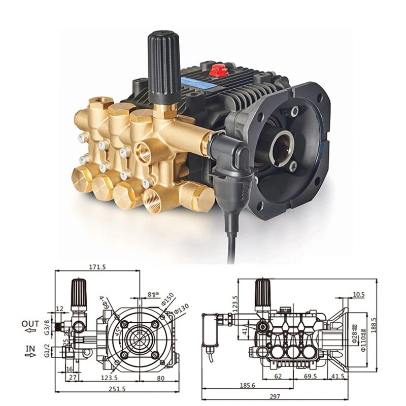 50-250bar High Pressure Plunger Pump 1450rpm KBM-F3 Water Pump Pure Copper Pump Head 8-19L 7.5kw For Car Washer Sprayer