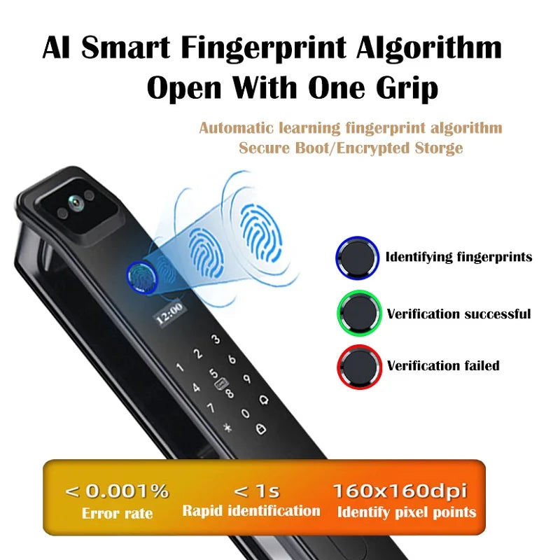 Fingerprint 3D Facial Recognition Smart Lock Cat's Eye wifi app Visual Doorbell Digital Door Lock With Nfc Code Card Key