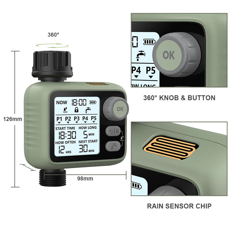 Eshico Garden Water Timer Automatic Watering System Greenhouse Irrigation Equipment Smart Drip Supplies Outdoor Tool Rain Sensor