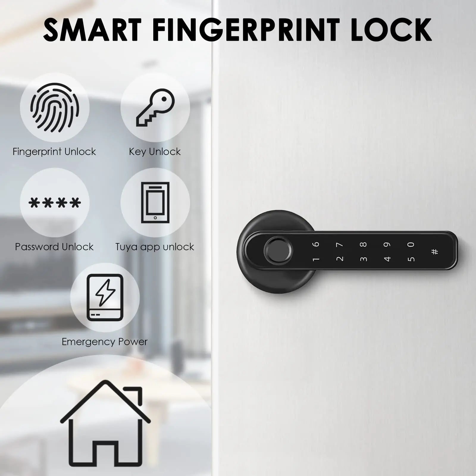 With Tuya Biometric Fingerprint Smart Door Lock Electronic Digital Lock Password Fingerprint Keyless Security Door Handle Home