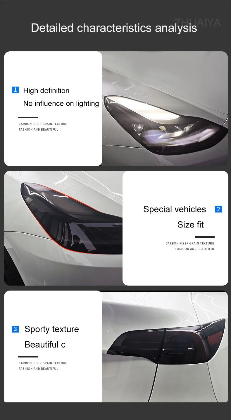 For Tesla Model 3 Y 2017-2023 PPF Blackened Headlight Taillight Foglight Protective Film Modification Black Color Changing Films