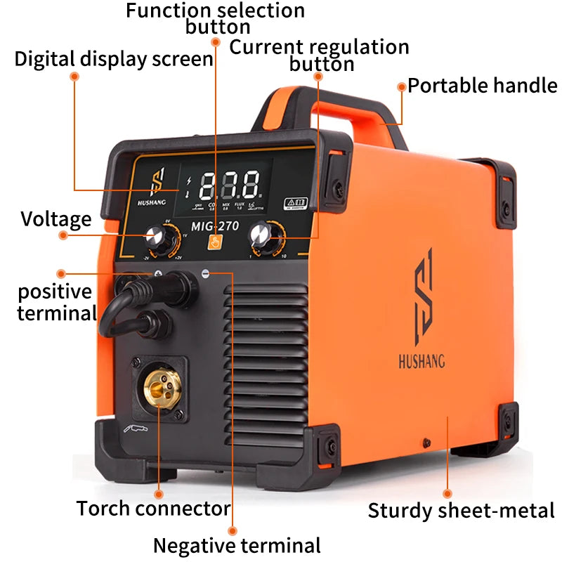 Hushang Mig-270 220V 160A Flux Core Wire Welder ,Gas /Gasless/Lift TIG/ARC/ 4in1 DC IGBT Inverter Mig Welder Inverter Mig Welder