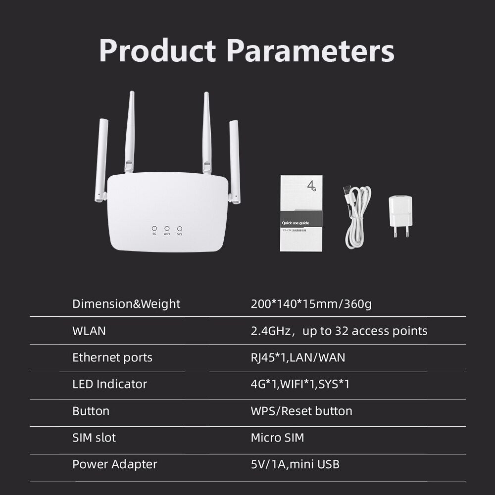 DBIT 4G CPE Wireless Router SIM Card to Wifi LTE Router RJ45 WAN LAN Wireless Modem Support 32 Devices to Share Traffic