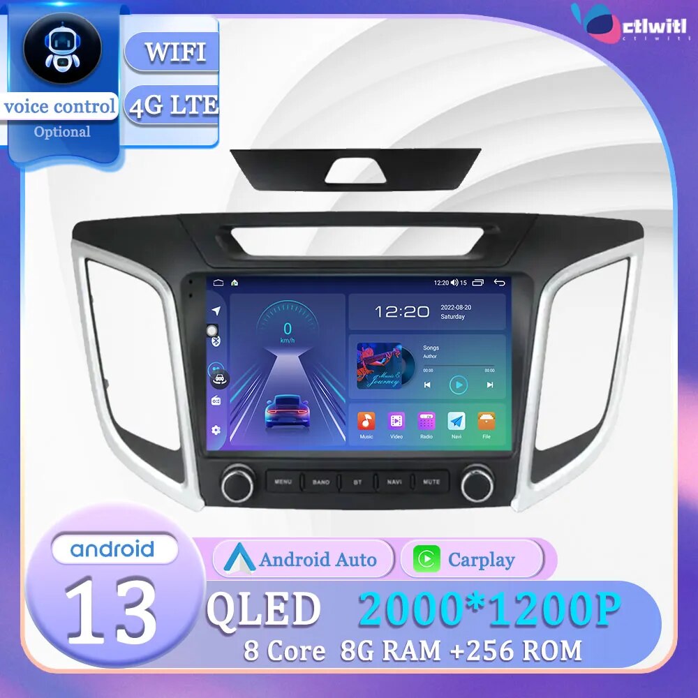 Android 13 For Hyundai Creta IX25 2015 - 2019 Autoradio Radio TV Touch Screen Carplay GPS Navigation Videp Player Multimedia