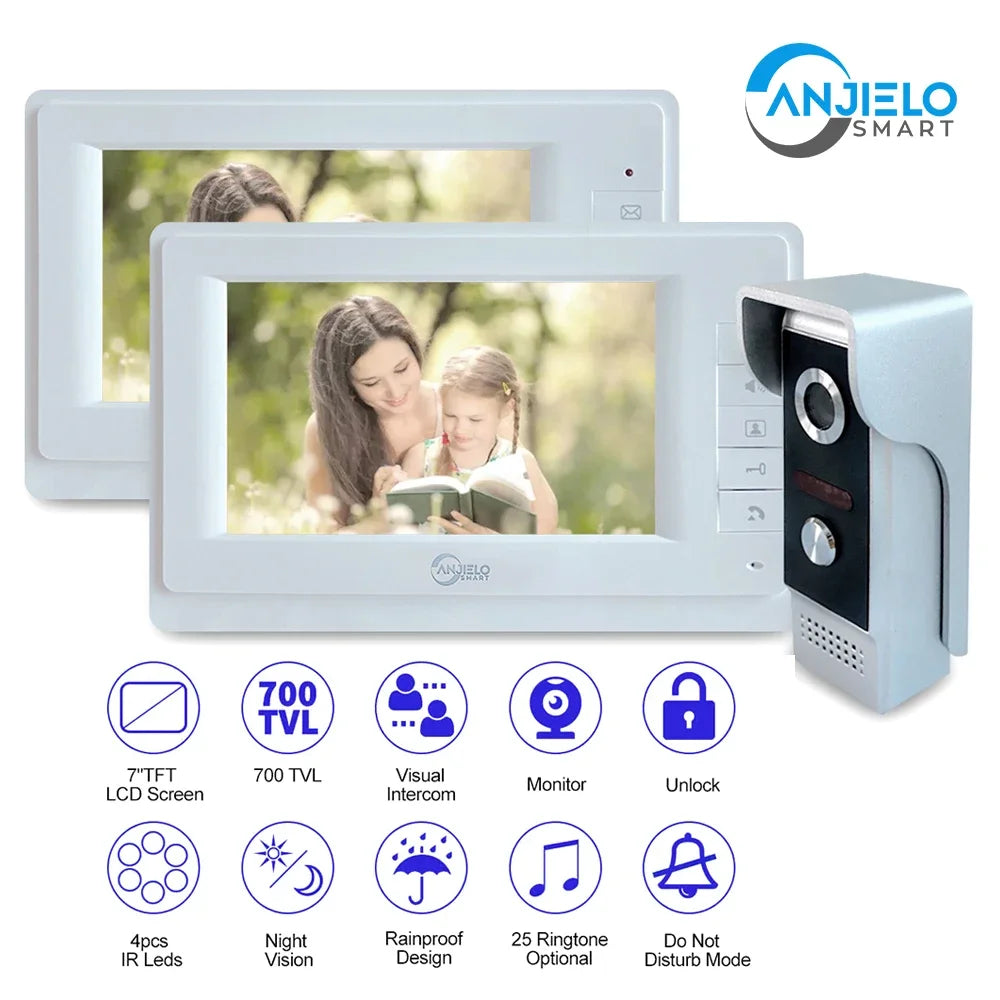 Anjielosmart Video Entry Phone for Apartment Porteiro Eletronico Intercom Doorbell 7 Inch Videoportero домофон в частный дом