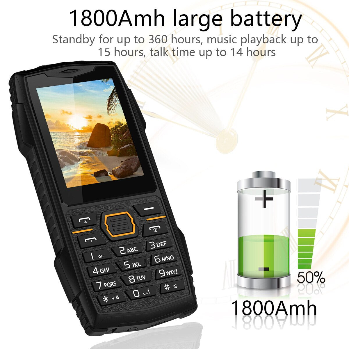 GSM 2G Waterproof Rugged Phone Big Battery Feature Phone Dual SIM Dual Standby Bar Phone Push-button Telephone with Super Torch
