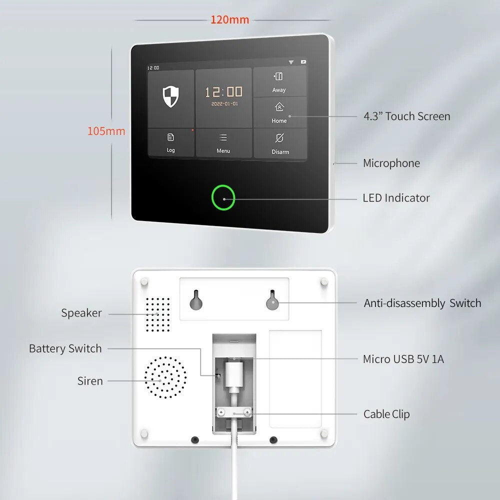 Staniot WiFi Tuya Smart Home Burglar Alarm Kit Wireless Security Protection System 4.3" IPS Touch Screen Built-in 10 Languages