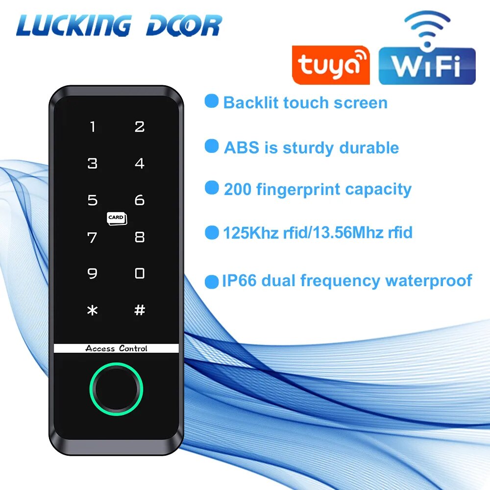 WIFI TUYA App Biometric Fingerprint Access Controller Keypad IP66 Waterproof RFID IC Card Standalone Door Access Control System