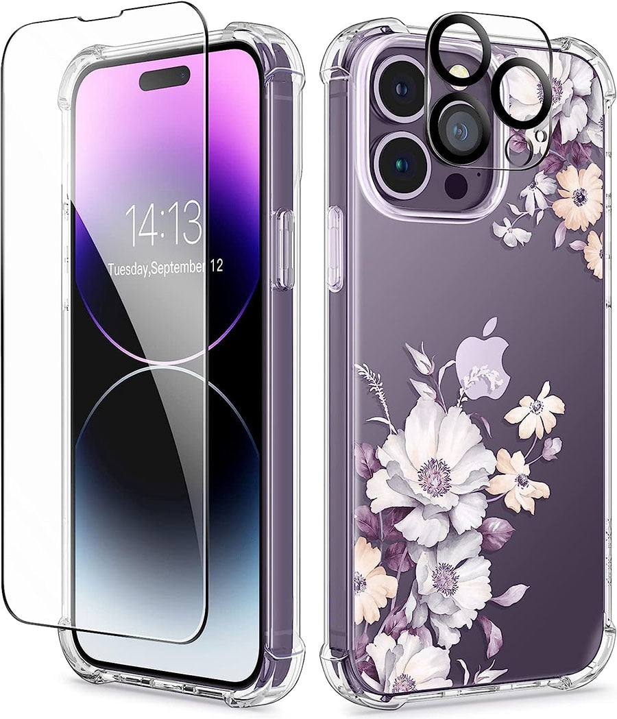 GVIEWIN For IPhone 14 Pro Max 6.7 Phone case with Screen camera lens protective film color painting case shockproof  hard PC+TPU