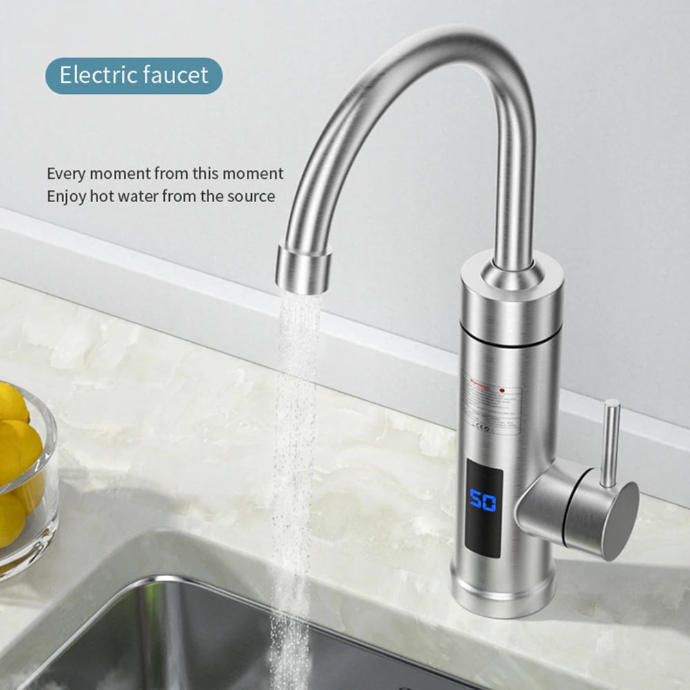 Electric Instant Kitchen Faucet 220V 110V Water Heater Stainless Steel Tankless Instantaneous Heating Faucets + Digital Display