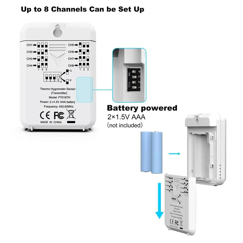 Weather Wireless Indoor Outdoor 8-Channel Thermo-Hygrometer Remote Sensors Weather Stations Add on Sensor