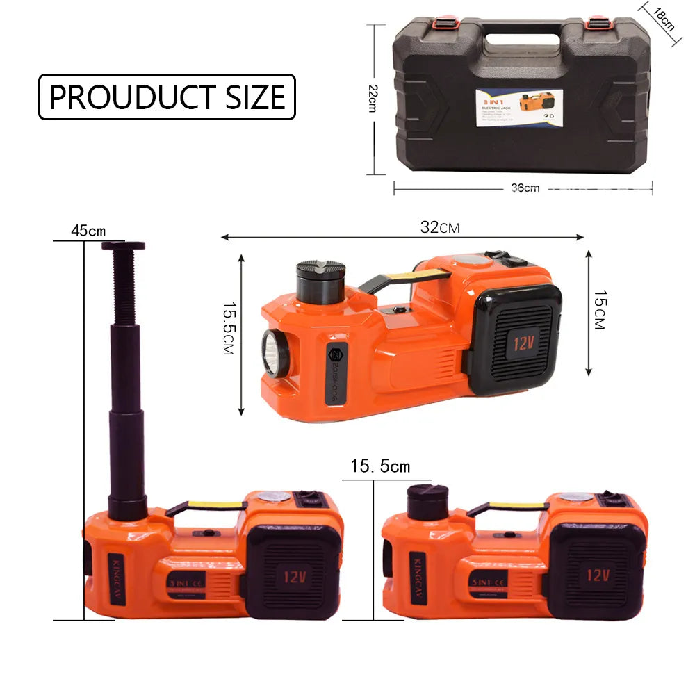 12V Car Electric Hydraulic Jack Kit 5Ton Automatic Lifting Jacks with Tire Inflator Pump Wheel Disassembly Replacement Aid Tools