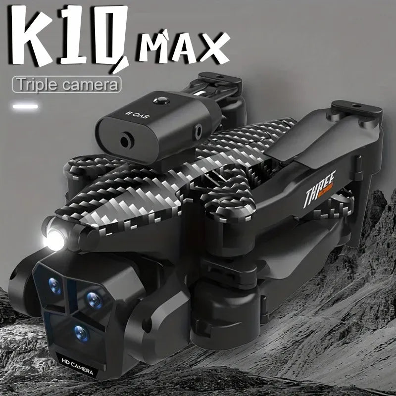 New K10 Max RC Drone HD Triple Camera Optical Flow Positioning Obstacle Avoidance Gesture Photography Foldable Quadcopter Toys