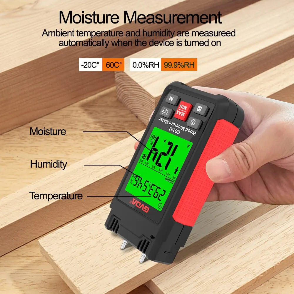 GVDA Digital Wood Moisture Meter Wood Humidity Tester Hygrometer Timber Damp Detector Larger LCD Cement Brick Moisture Meter