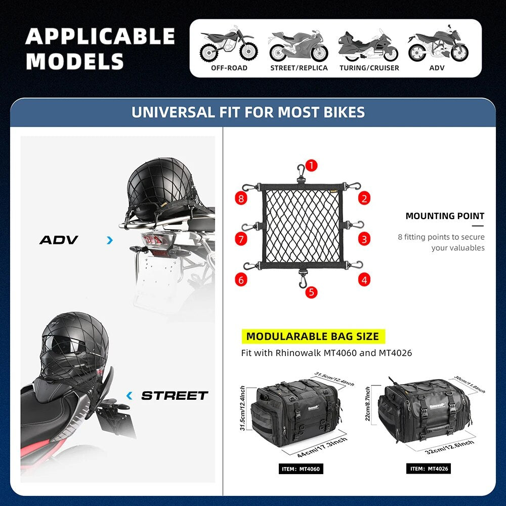 Rhinowalk Motorcycle Helmet Elastic Net Bag Trunk Luggage Mesh Net 8 hooks Universal Helmet Hold Storage Mesh Motor Accessories