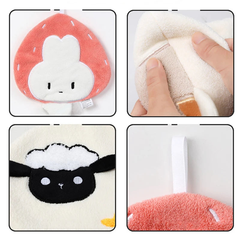 Cartoon Animal Hand Towel Hanging Thickened Coral Fleece Quick Dry Kid Handkerchief for Home Kitchen Bathroom Cleaning Towels