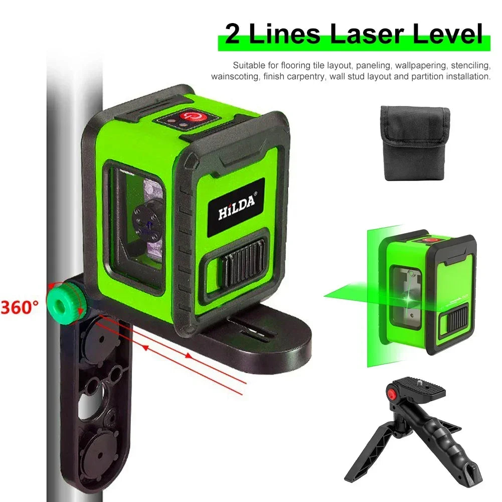 Vertical Laser 2 Cross Green Lines Level Laser Without Laser Self-leveling Beam Powerful Horizontal Level Line Battery Line &