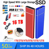 High-Speed Portable SSD 16TB Solid State Hard Disk 2TB High Capacity Storage Device External Hard Drive for Laptop/Desktop/Phone