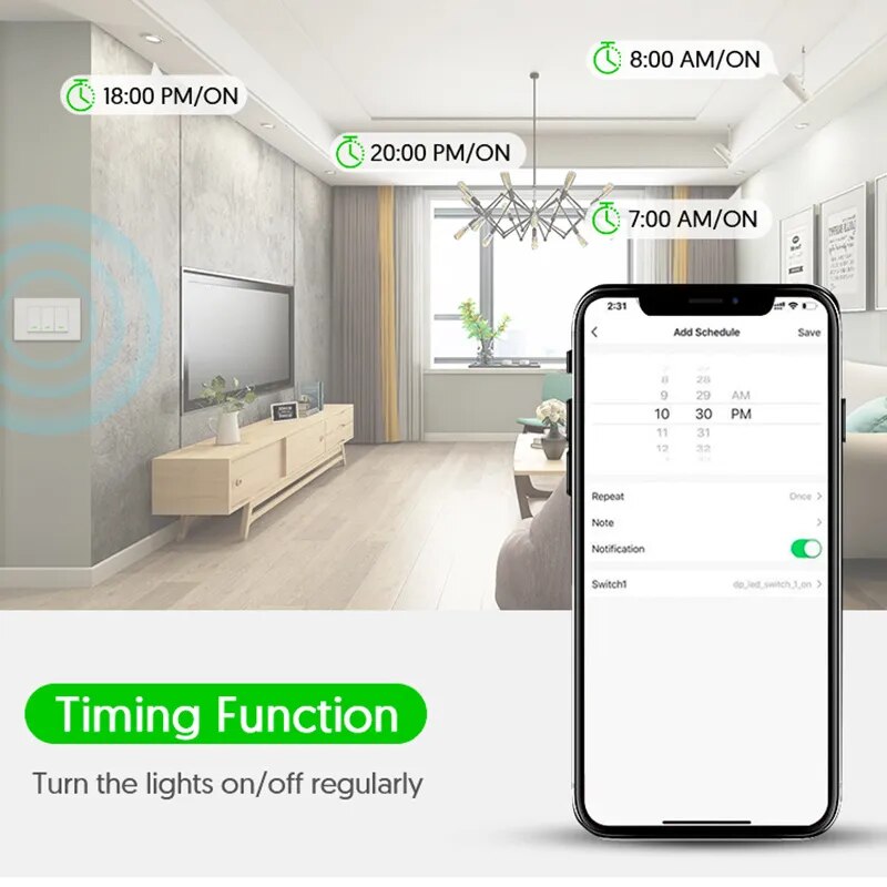 Tuya Wifi Push Button Smart Switch No / With Neutral Optional 1/2/3 Gang Smart Light Wall Switch Voice Control Alexa Google Home