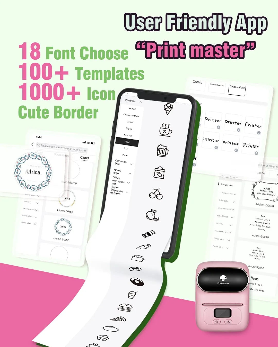 Phomemo M110 Label Makers - Portable Bluetooth Thermal Label Maker Printer for Barcode, Clothing, Jewelry, Retail, Mailing