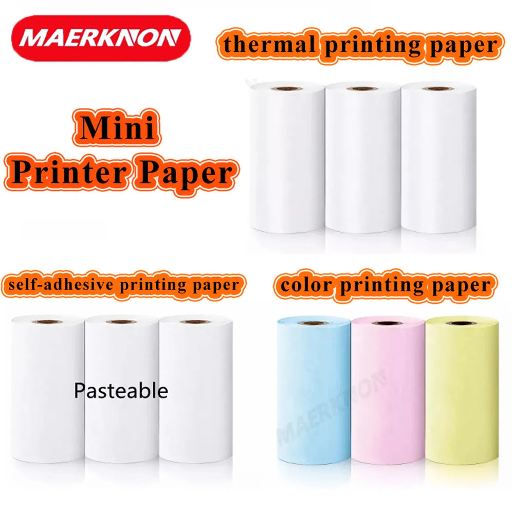 Mini Printer Thermal Paper Colorful Adhesive Self-adhesive Paper Label Sticker White for Picture Photo Portable Printer 57mm