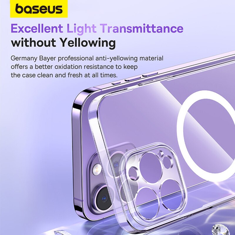Baseus Magnetic Case for iPhone 14 13 12 11 Pro Max Support Wireless Charging Back Case Transparent Clear Protective Cover Case