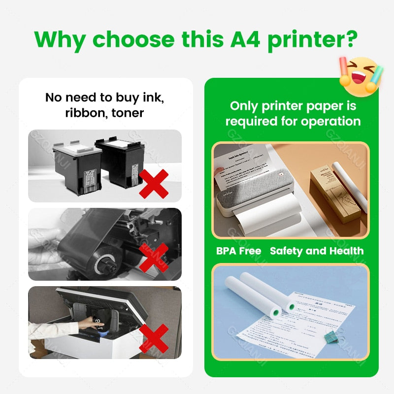 Peripage A40 Portable Printer Thermal Mobile Photo Maker Machine Document PDF Bluetooth Wireless Connection Device with A4 Paper