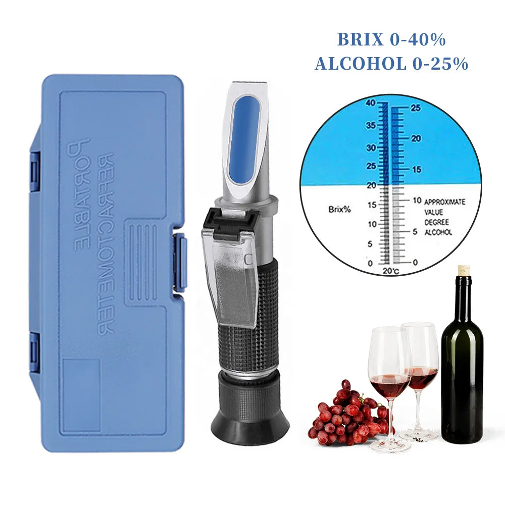 O40 Handheld Alcohol Sugar Refractometer Tester Wine Concentration Meter Densitometer 0-25% Alcohol Beer 0-40% Brix Grapes