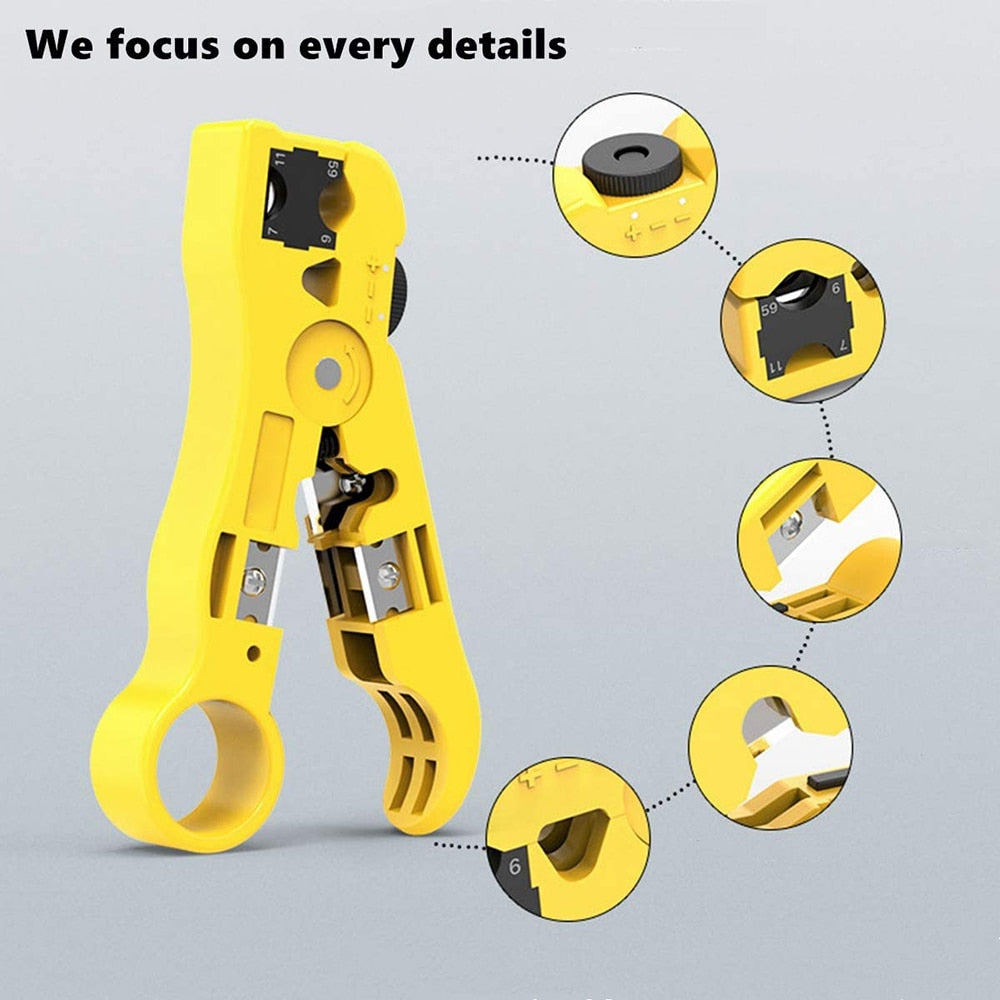 Hoolnx Adjustable Stripping/Cutting Tool Wire Stripper Cutter for Tel Ethernet Cable, Round/Flat Cables, Cat6 Cat7 RJ45 RJ11