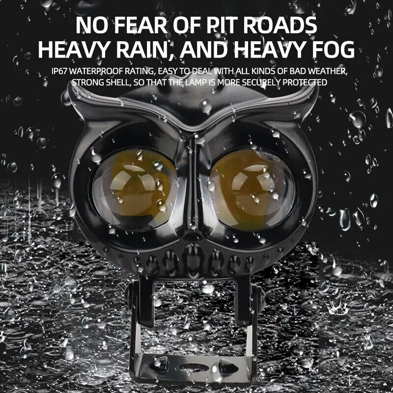 1PCS Dual Color Motorcycle Headlight Owl Design 4 Modes Auxiliary Spotlights Motorbike Scooter Fog Lamp Running Lights